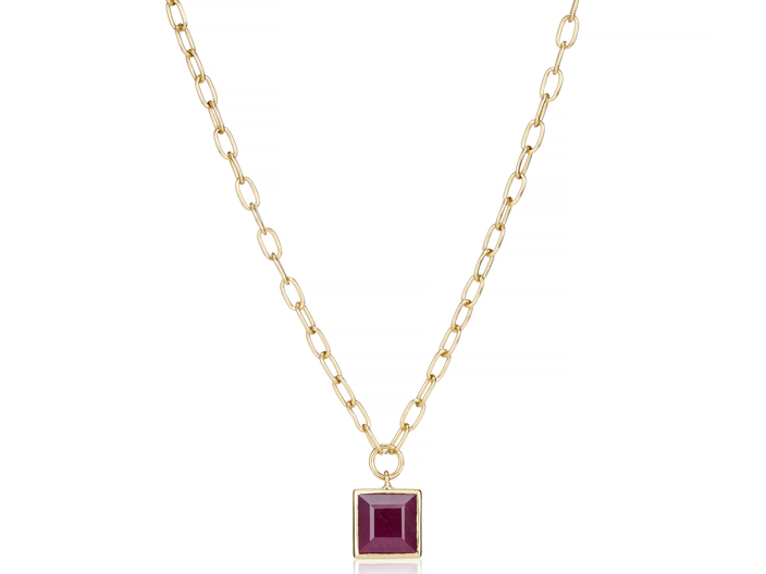Indian Ruby Square Pendant WB