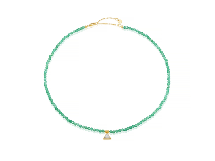 Green onyx beaded necklace with moonstone charm