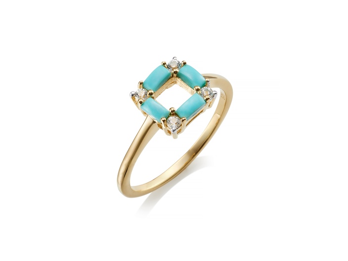 Turquoise Square Deco Ring WB