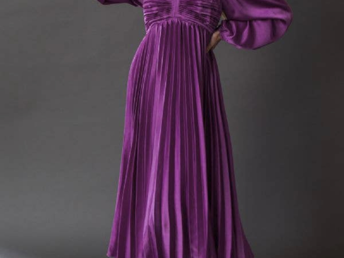 Dark Orchid Satin Bishop Sleeve Dress