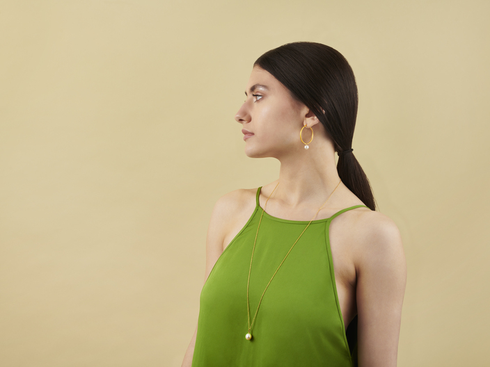 Pearl Necklace & Hoop Earrings Model