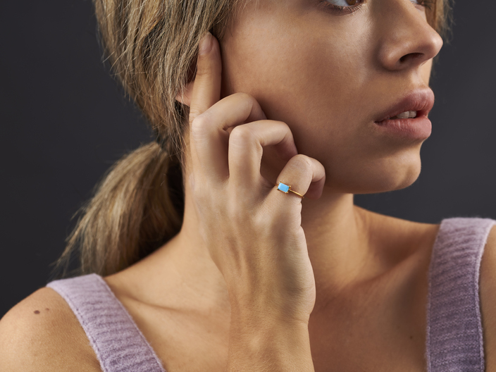 Turquoise Baguette Ring Model Shot