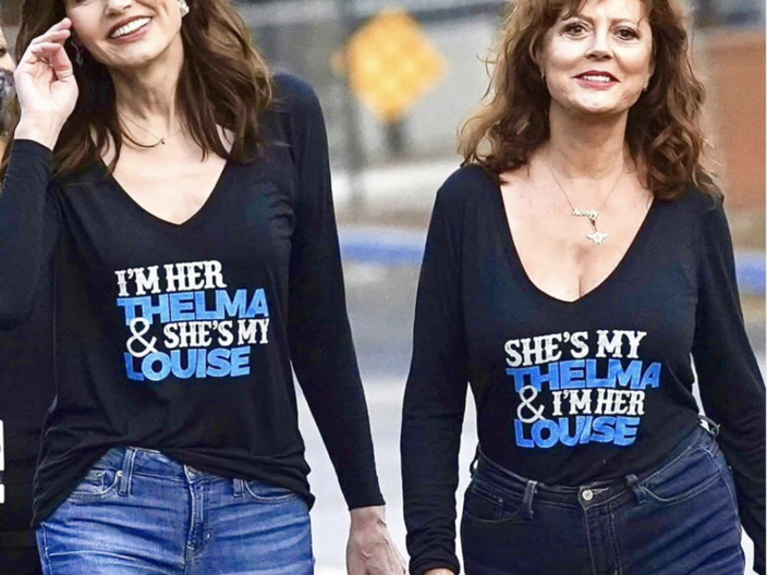 Susan Sarandon wearing Michele Benjamin Bee Charm necklace 2021 Thelma and Louise Reunion -Photo Credit: Hollywood Access Entertainment Tonight Getty Images